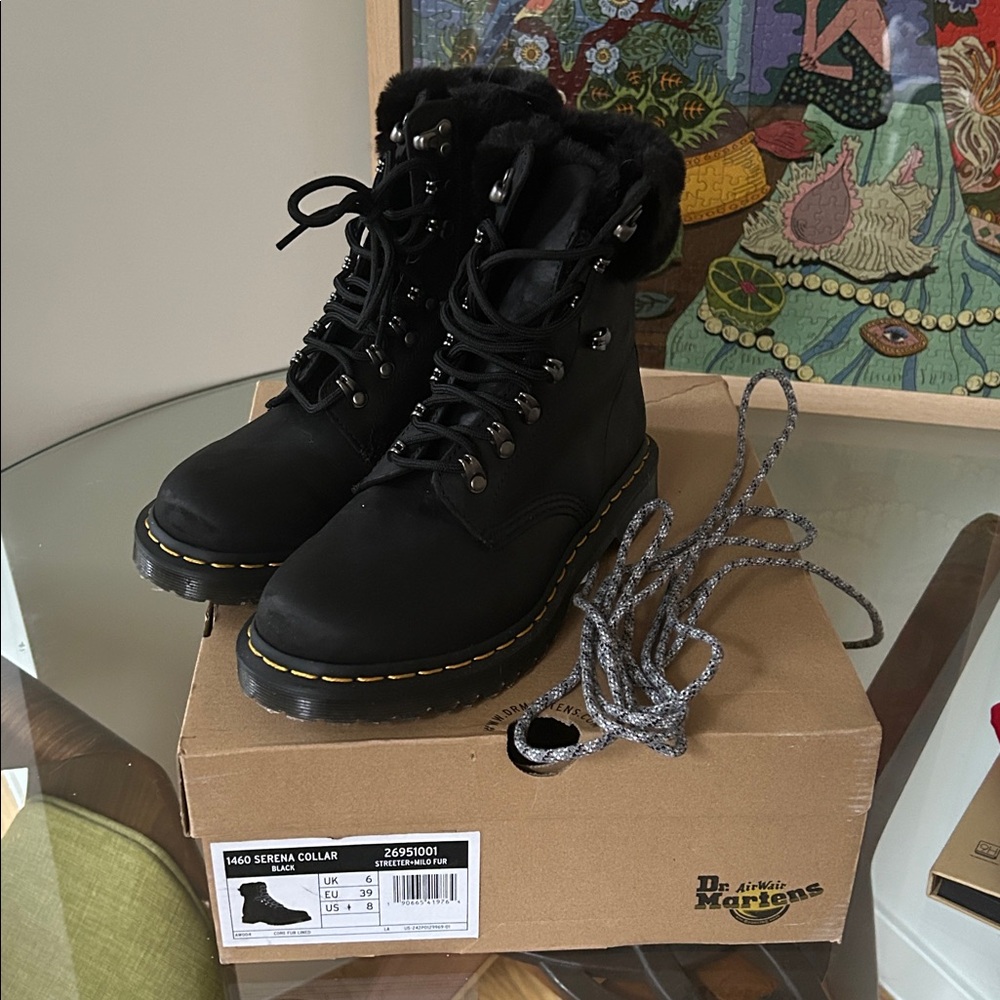 Dr. Martens 1460 SERENA COLLAR FAUX FUR LINED LACE UP BOOTS